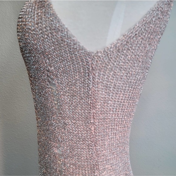 Codigo Mesh Distressed Metallic VNeck Sleeveless Open Front Dress - Picture 3 of 16